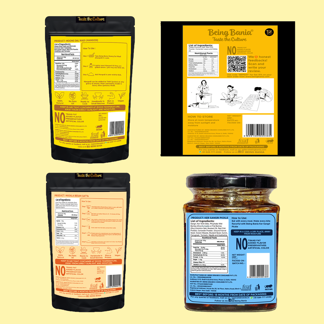 Best Seller Combo - Ker Sangri Pickle , Aloo Papad , Moong Dal Mangodi and Besan Gatta