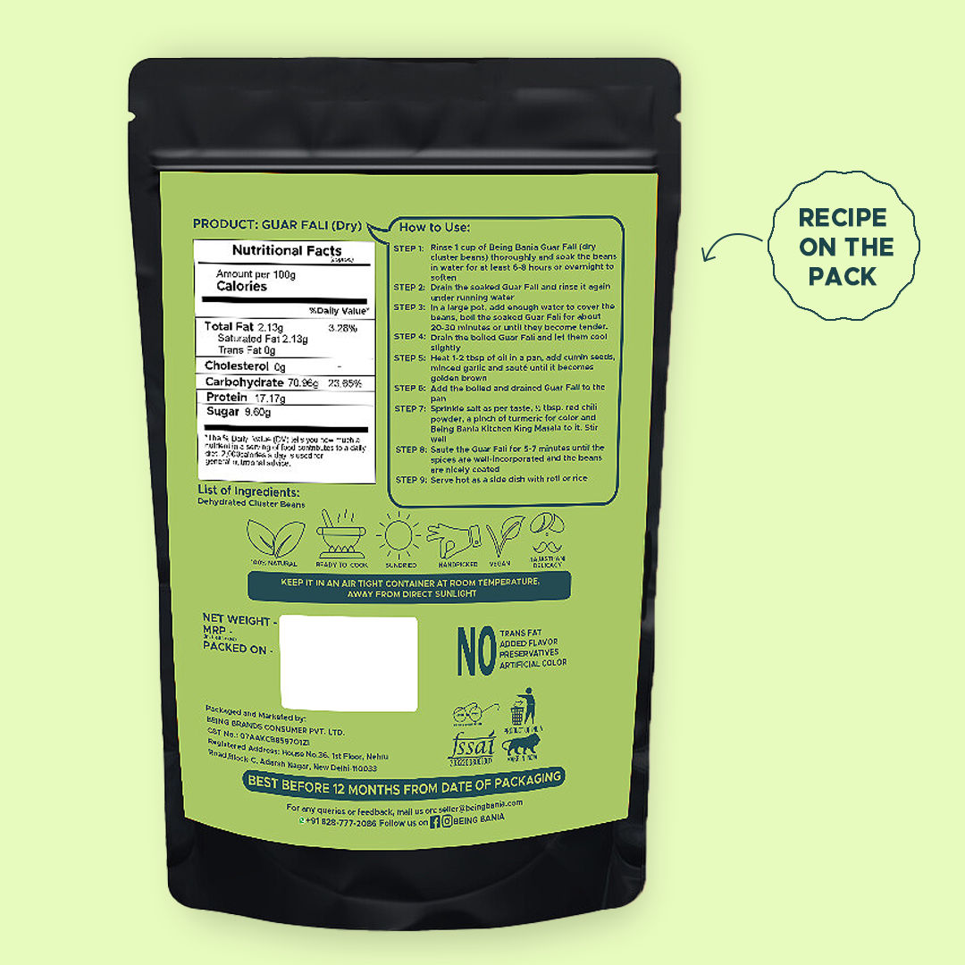 Rajasthani Guar Fali | Dry Vegetable | Cluster Beans | Free Recipe on Pack