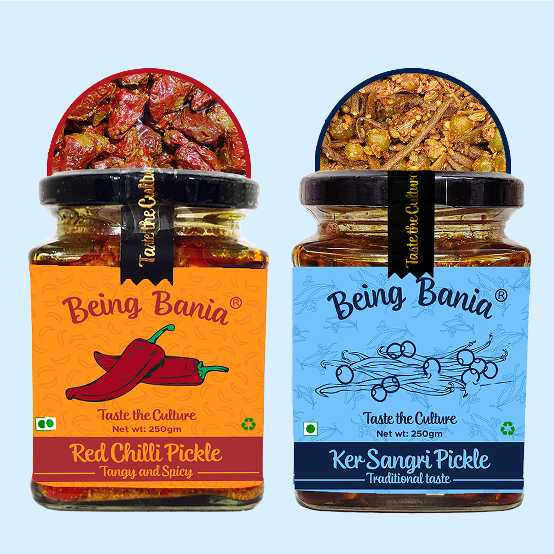 Chatpata Pickle Combo - Ker Sangri & Stuffed Red Chili Pickles