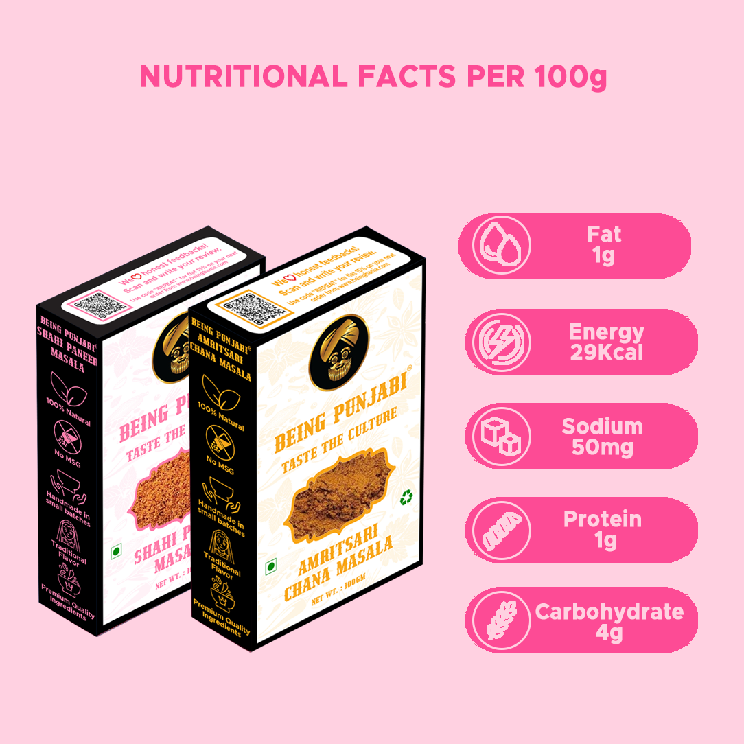 Being Punjabi Amritsari Chana Masala and Shahi Paneer Masala Combo | 100% Natural Spice Blend | No MSG, No Preservatives |100g Each