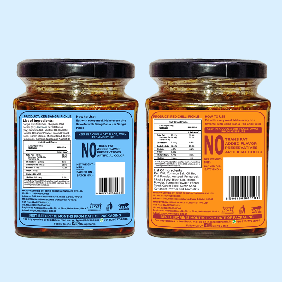Chatpata Pickle Combo - Ker Sangri & Stuffed Red Chili Pickles